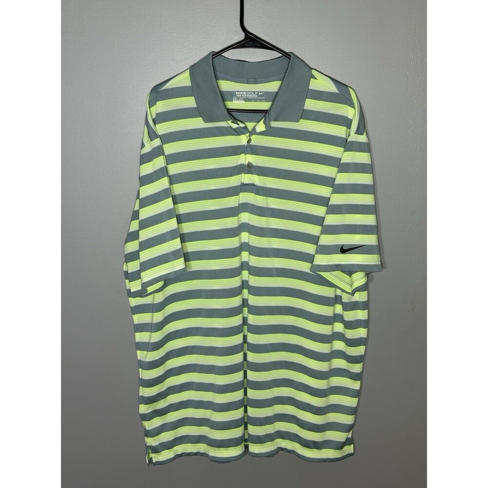 Nike Golf Dri Fit Polo Shirt Sz XXL Green Blue Stripes Swoosh